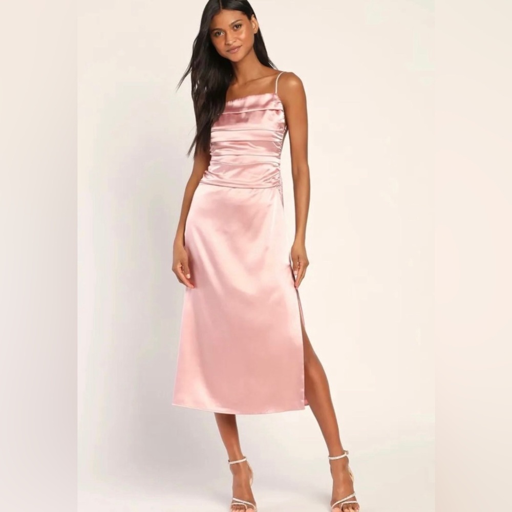 NWT Lulus Glow and Behold Blush Pink Satin Midi Dress